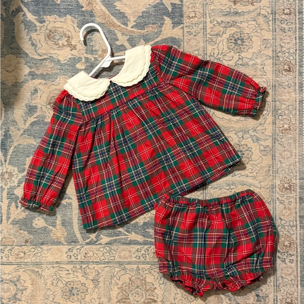 Janie and Jack Red and Green Plaid Two-Piece Set with Cream Peter Pan Collar